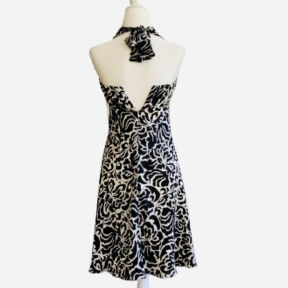WHBM Halter Dress Black Cream Floral Sleeveless Silk Flowy Halter Dress Size 4 - Picture 4 of 15